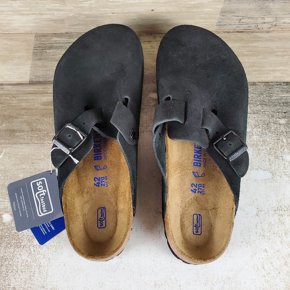 Birkenstock Boston Sandals Mens 9 / Womens 11 Black Leather Soft Footbed - Picture 4 of 11